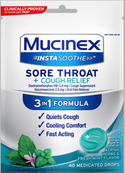 MUCINEX InstaSoothe Sore Throat  Cough Relief  Alpine Herbs  Fresh Mint